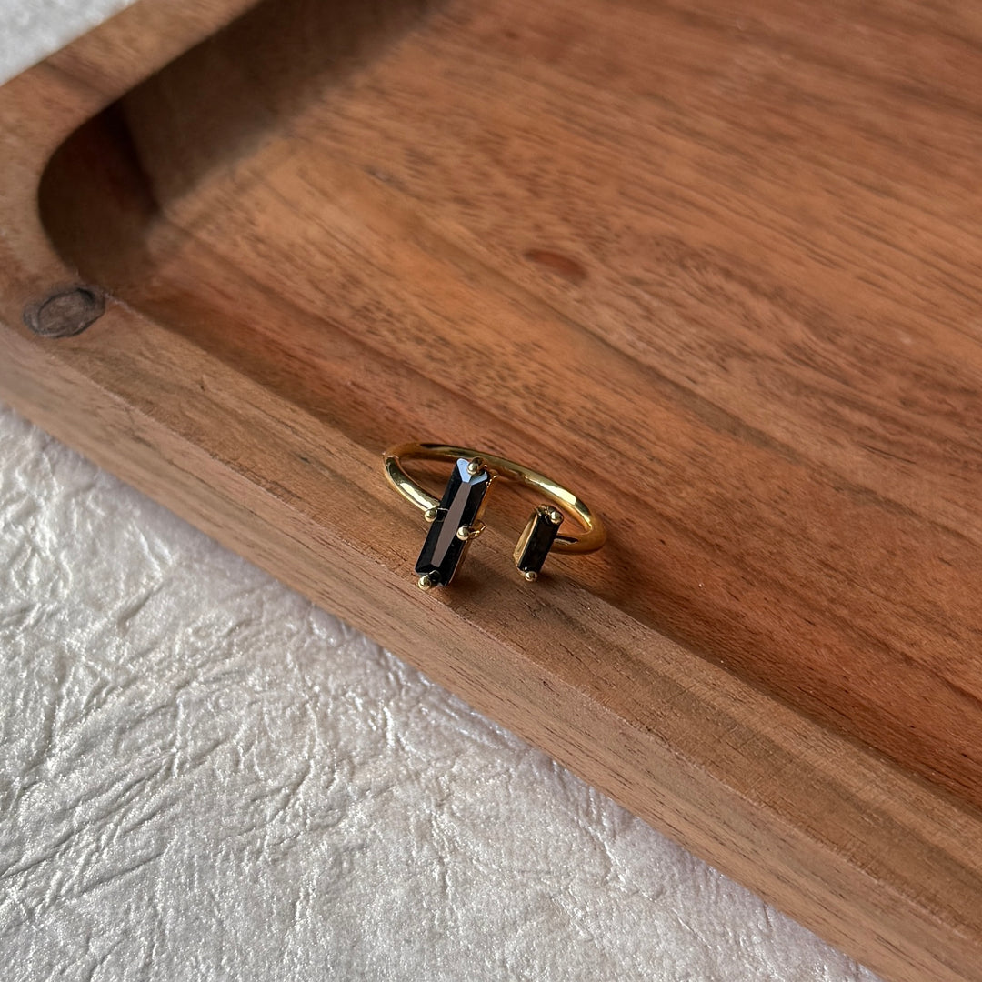 Black Obsidian Ring | Modern Baguette Statement