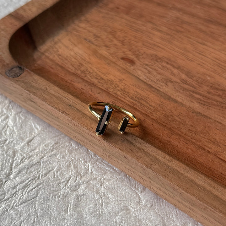 Black Obsidian Ring | Modern Baguette Statement