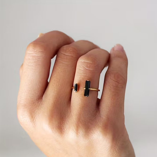Black Obsidian Ring | Modern Baguette Statement